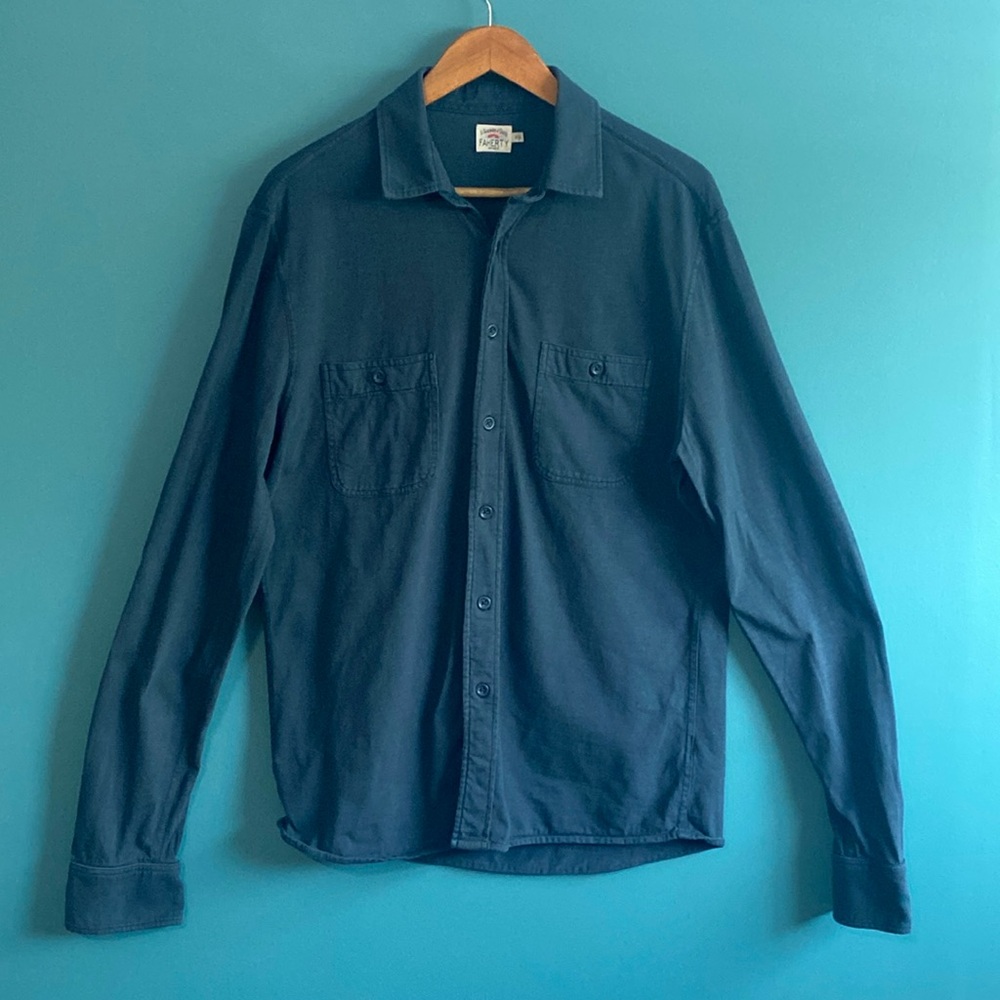 Faherty Mens Knit Seasons Shirt Organic Cotton Pocket Button Down Long Sleeve M